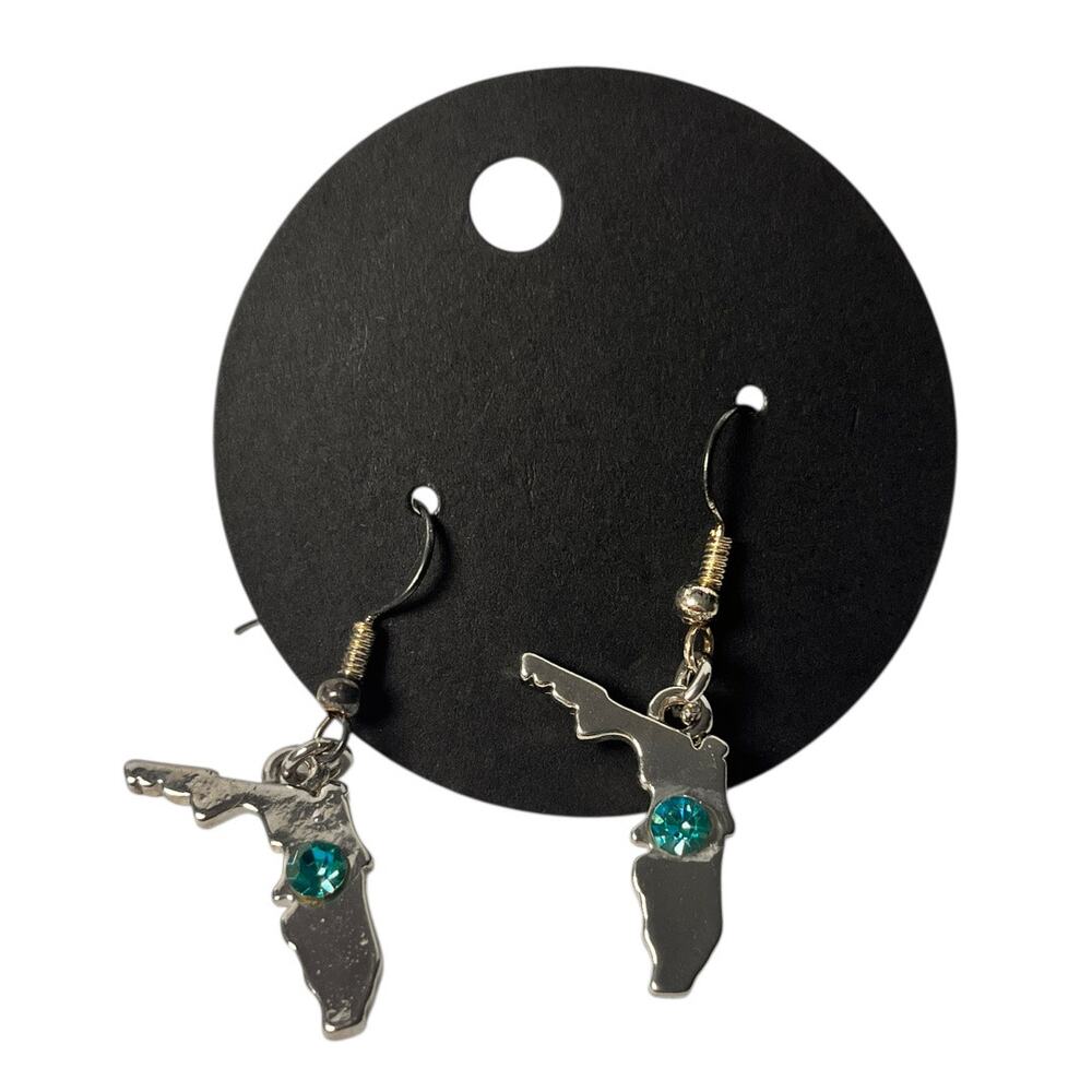 Handmade Womens Earrings Florida Dangle Silver Tone Sparkly Vacation
